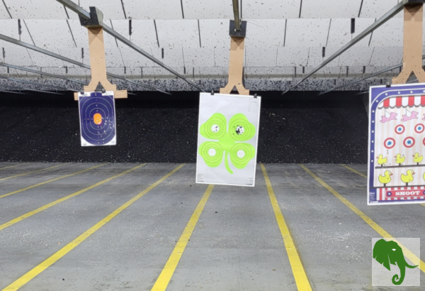 Shot targets down range at an indoor range