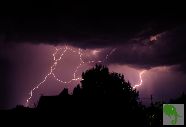 Dark purple-ish, black sky with lightening